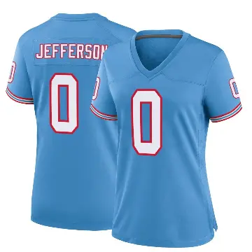 ＃0 Women's Jermar Jefferson Light Blue Game Tennessee Titans Oilers Throwback Alternate Jersey