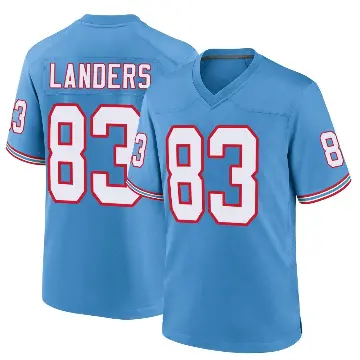＃83 Men's Matt Landers Light Blue Game Tennessee Titans Oilers Throwback Alternate Jersey