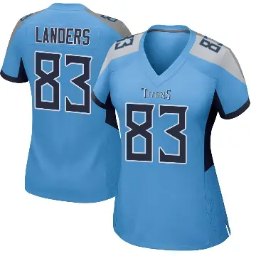＃83 Women's Matt Landers Light Blue Game Tennessee Titans Jersey